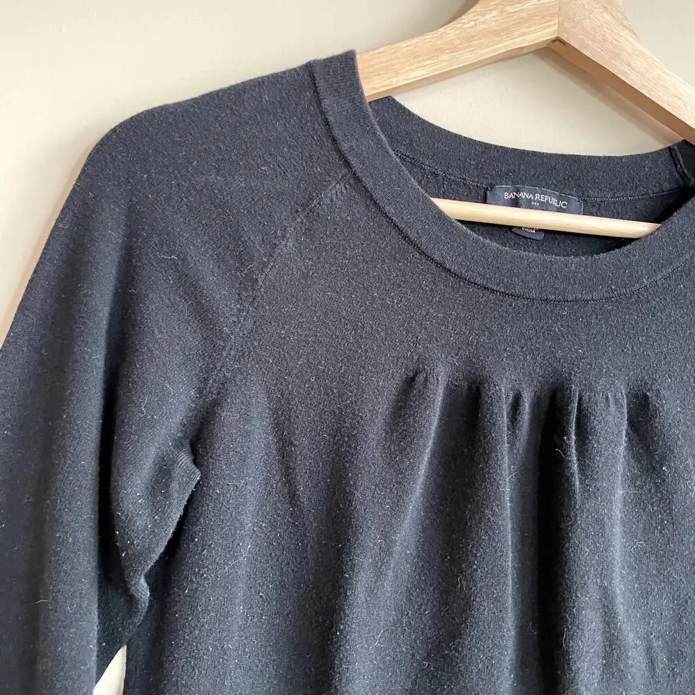 Banana Republic black pleated front 3/4 sleeve sweater top women's size S cotton